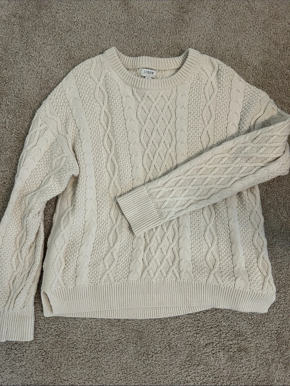 J. Crew Cream Cable-Knit Crewneck Sweater